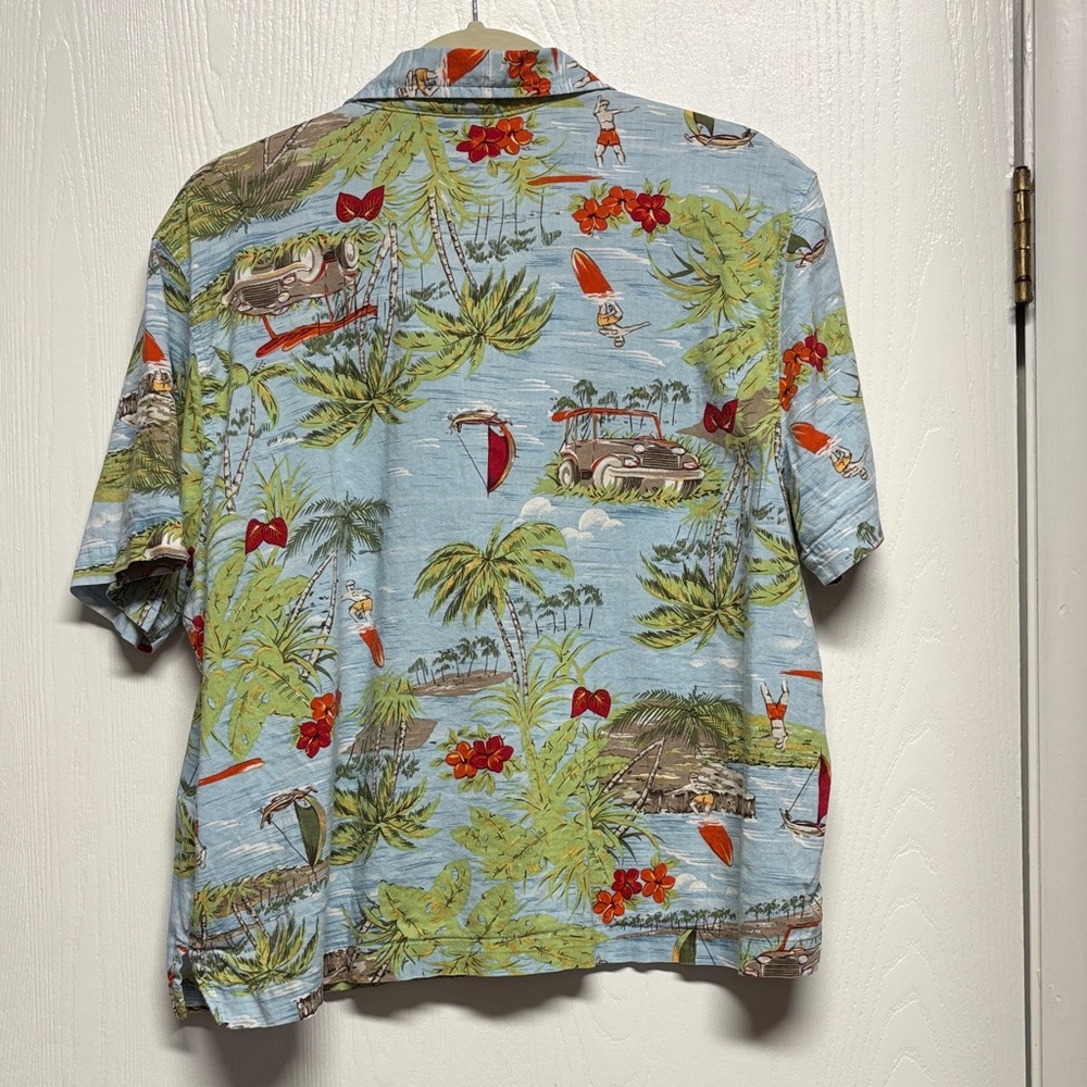 Erika Tropical Print Button Down Shirt - Blue and Green - Picture 3 of 13